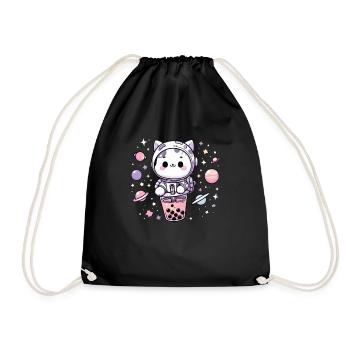 Thé à bulles Kawaii Cat Astronaut dans l’espace - Sac de sport léger - noir - Devant