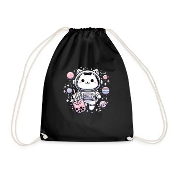 Thé à bulles Kawaii Cat Astronaut dans l’espace - Sac de sport léger - noir - Devant