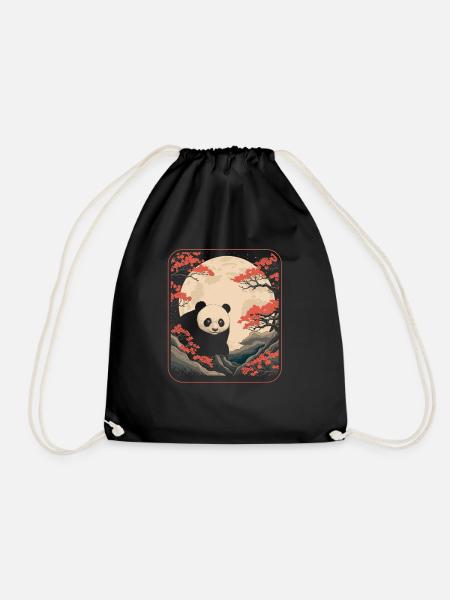 Großer Panda Pandabär Japan Cherry Blossom Moon - Turnbeutel - Schwarz