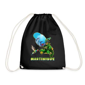 Martinique Dolphin And Hummingbird And Hibiscus - Drawstring Bag - black - Front