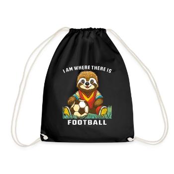 SLOTH I AM WHERE THERE IS FOOTBALL - Drawstring Bag - black - Front