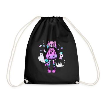 Pastel Goth Anime Fille Avec Ours En Peluche Gothique - Sac de sport léger - noir - Devant