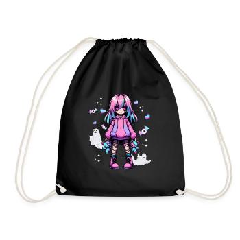 Pastel Goth Anime Fille Avec Ours En Peluche Gothique - Sac de sport léger - noir - Devant