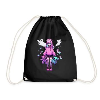 Pastel Goth Anime Fille Avec Ours En Peluche Gothique - Sac de sport léger - noir - Devant