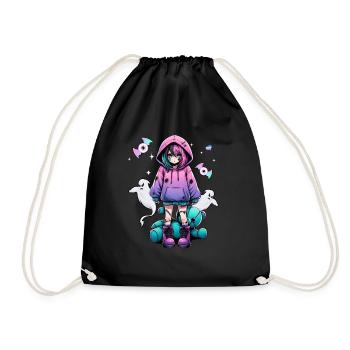 Pastel Goth Anime Fille Avec Ours En Peluche Gothique - Sac de sport léger - noir - Devant