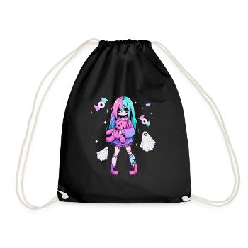 Pastel Goth Anime Fille Avec Ours En Peluche Gothique - Sac de sport léger - noir - Devant