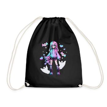 Pastel Goth Anime Fille Avec Ours En Peluche Gothique - Sac de sport léger - noir - Devant