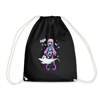 Pastel Goth Anime Fille Avec Ours En Peluche Gothique - Sac de sport léger - noir - Devant