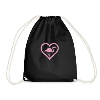 Pink Flamingo Heart T-Shirt - Wading Bird Species - Drawstring Bag - black - Front