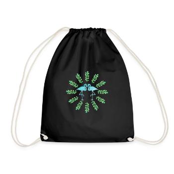 Two Tropical Flamingos Wading Bird leaves Cool Art - Drawstring Bag - black - Front