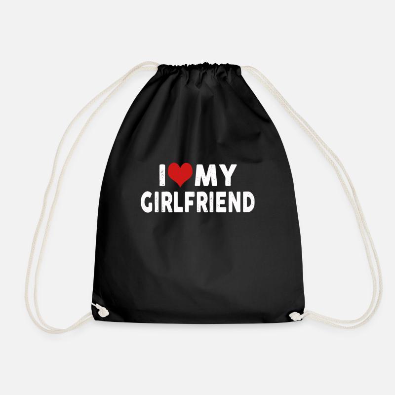 Vintage I Love My Girlfriend Gf I Heart - Drawstring Bag - black