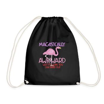 Majestically Awkward T-Shirt - Pink Flamingo Bird - Drawstring Bag - black - Front