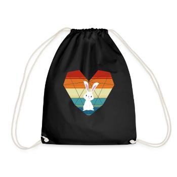 Cute Bunny Heart Funny Rabbit - Drawstring Bag - black - Front