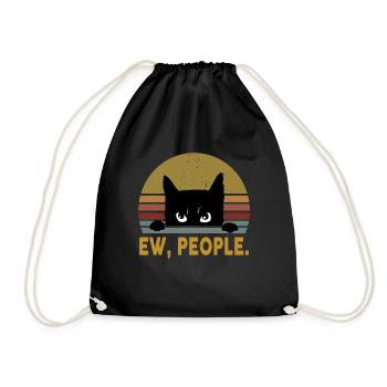 Ew, People Black Cat Vintage - Drawstring Bag - black - Front