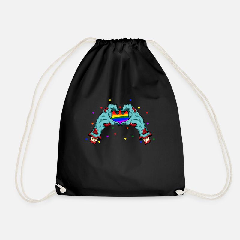 Halloween Hand Skeleton Heart LGBT Pride Rainbow - Turnbeutel - Schwarz