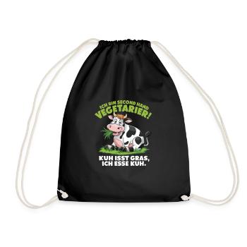 I'm Second Hand Vegetarian Cow Eats Grass I - Drawstring Bag - black - Front