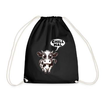Kuh Cow Chill Mal Morgenmuffel Spruch - Drawstring Bag - black - Front