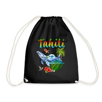 Schöne Tahitiinsel Kolibri Wal Hibiskus Kokospalme - Turnbeutel - Schwarz - Vorne