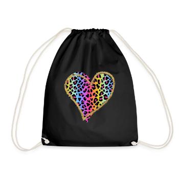 Love Cheetah Leopard Print Heart Valentine's Day - Drawstring Bag - black - Front