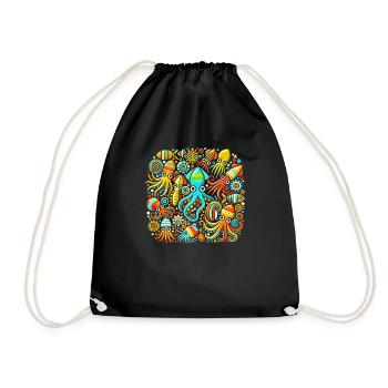 Squid Pattern, Love Ocean Animals - Drawstring Bag - black - Front
