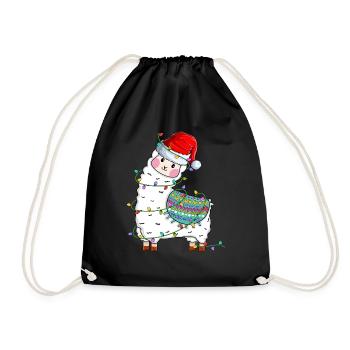 Alpaca Llama Wearing Santa Hat Xmas Christmas - Drawstring Bag - black - Front