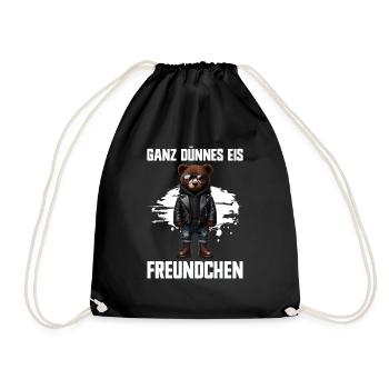 Very Thin Ice Cream Friend Funny Teddy Bear - Drawstring Bag - black - Front