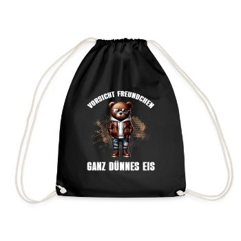 Very Thin Ice Cream Friend Funny Teddy Bear - Drawstring Bag - black - Front