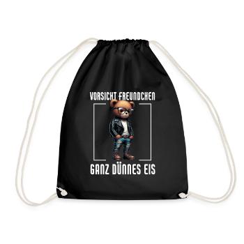 Very Thin Ice Cream Friend Funny Teddy Bear - Drawstring Bag - black - Front