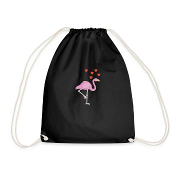 Flamingo Hearts T-Shirt - Bird Lover Pride Pink - Drawstring Bag - black - Front