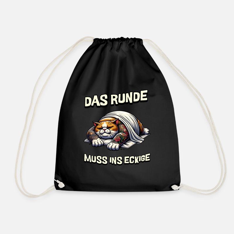 Bin Müde somit muss das runde ins Eckige Schlafen - Turnbeutel - Schwarz