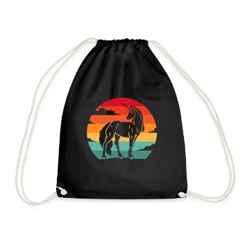 Unicorn Cool Vintage Retro Sunset Unicorn Lover - Drawstring Bag - black - Front