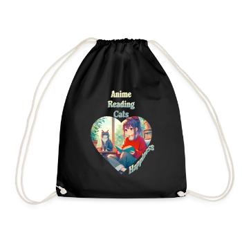 Anime - Lecture - Chats - Bonheur - Sac de sport léger - noir - Devant