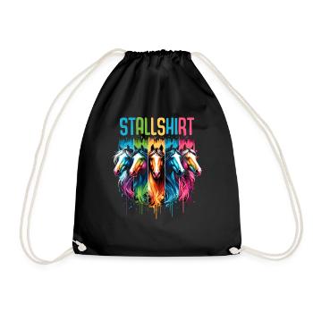 Pferde Stall Pferdestall Geschenk Gbeurtstag Reite - Turnbeutel - Schwarz - Vorne