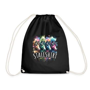 Pferde Stall Geschenk Gbeurtstag Reiten - Turnbeutel - Schwarz - Vorne