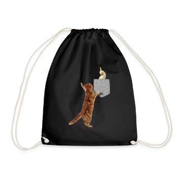 chat atteignant cockatiel oiseau fausse poche imprimée - Sac de sport léger - noir - Devant