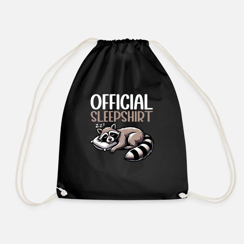 Official Sleeping Shirt Funny Raccoon - Drawstring Bag - black