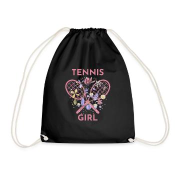 Tennis Girl Floral Heart - Drawstring Bag - black - Front