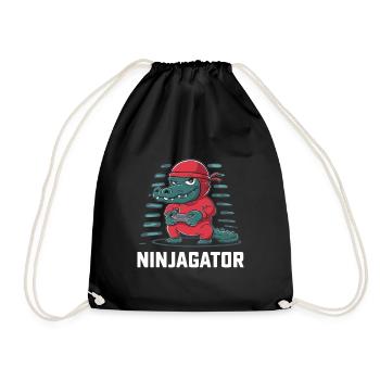Ninja Alligator Gamer Fun Gaming Reptile Graphic - Drawstring Bag - black - Front