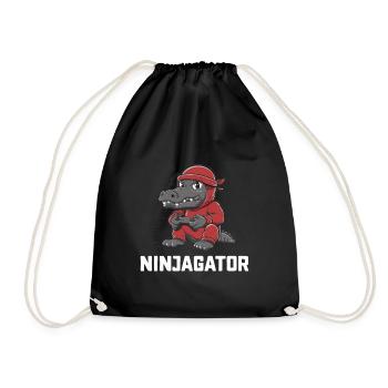 Ninja Alligator Gamer Fun Gaming Reptile Graphic - Drawstring Bag - black - Front