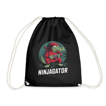 Ninja Alligator Gamer Fun Gaming Reptile Graphic - Drawstring Bag - black - Front