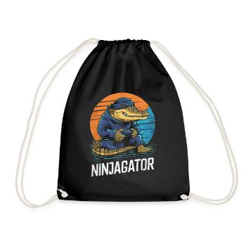 Ninja Alligator Gamer Fun Gaming Reptile Graphic - Drawstring Bag - black - Front