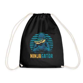 Ninja Alligator Gamer Fun Gaming Reptile Graphic - Drawstring Bag - black - Front