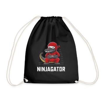 Ninja Alligator Gamer Fun Gaming Reptile Graphic - Drawstring Bag - black - Front