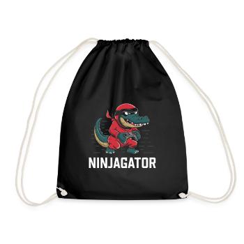 Ninja Alligator Gamer Fun Gaming Reptile Graphic - Drawstring Bag - black - Front
