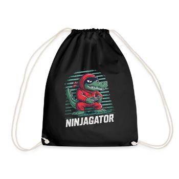 Ninja Alligator Gamer Fun Gaming Reptile Graphic - Drawstring Bag - black - Front