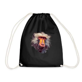 Baboon Paviane Pavian - Drawstring Bag - black - Front