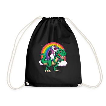 Einhorn Reiten Dinosaurier - Mythisches Tier Regenbogen - Turnbeutel - Schwarz - Vorne