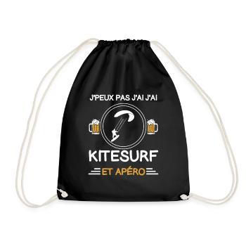 I can't I have Kitesurfing Aperitif Kitesurfer - Turnbeutel - Schwarz - Vorne