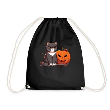Halloween Katze Und Kürbis Für Herbst Kürbis Katze - Turnbeutel - Schwarz - Vorne