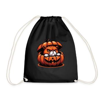Halloween Katze Und Kürbis Für Herbst Kürbis Katze - Turnbeutel - Schwarz - Vorne